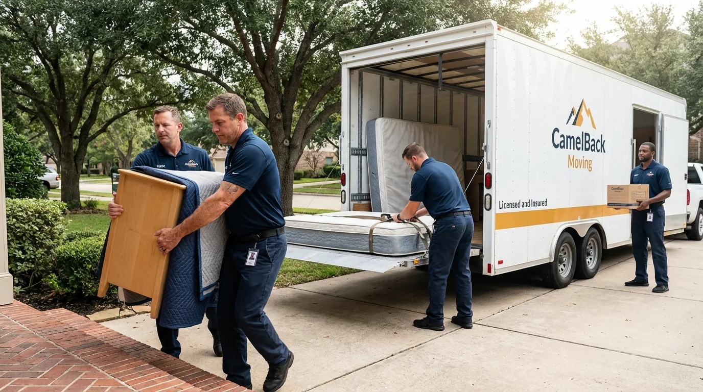 Crew loading residential truck for cross-state move from Boston, GA