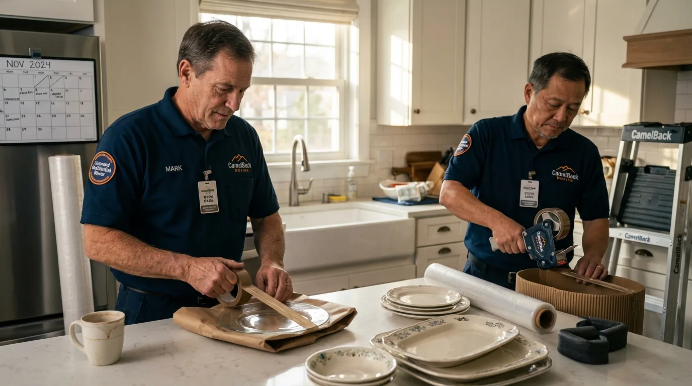 Professional crew packing kitchen dishware in Boston, GA